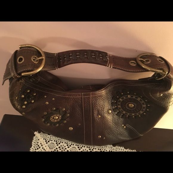 NEW COACH Gorgeous Brown Leather Embellished Hobo - Picture 5 of 8